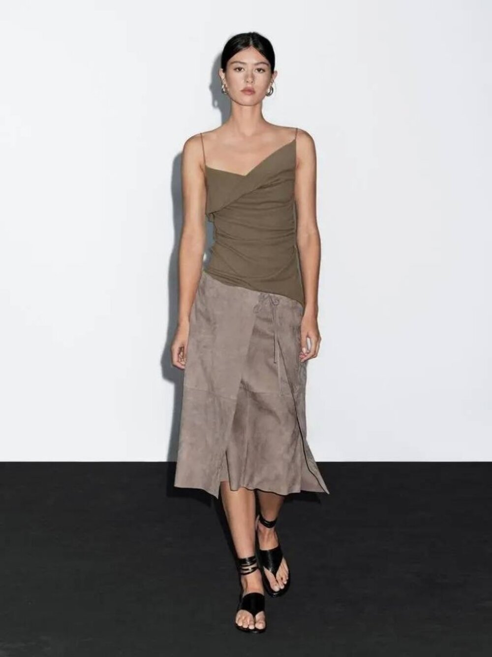 Massimo Dutti Womens Top Shirt asymmetrical neckline Medium brown 6804/203 NWT